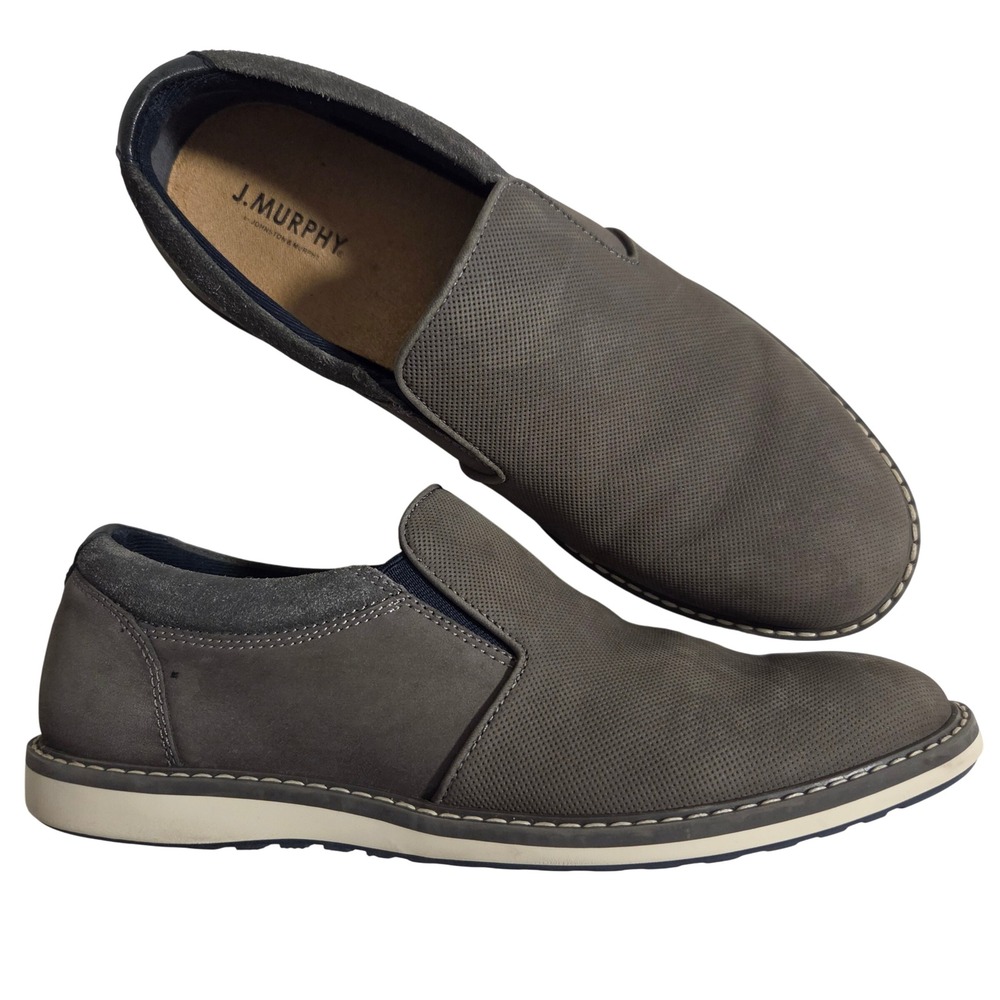 J. Murphy Johnston & Murphy Mens 8M Gray Perforated Leather Slip On Loafers